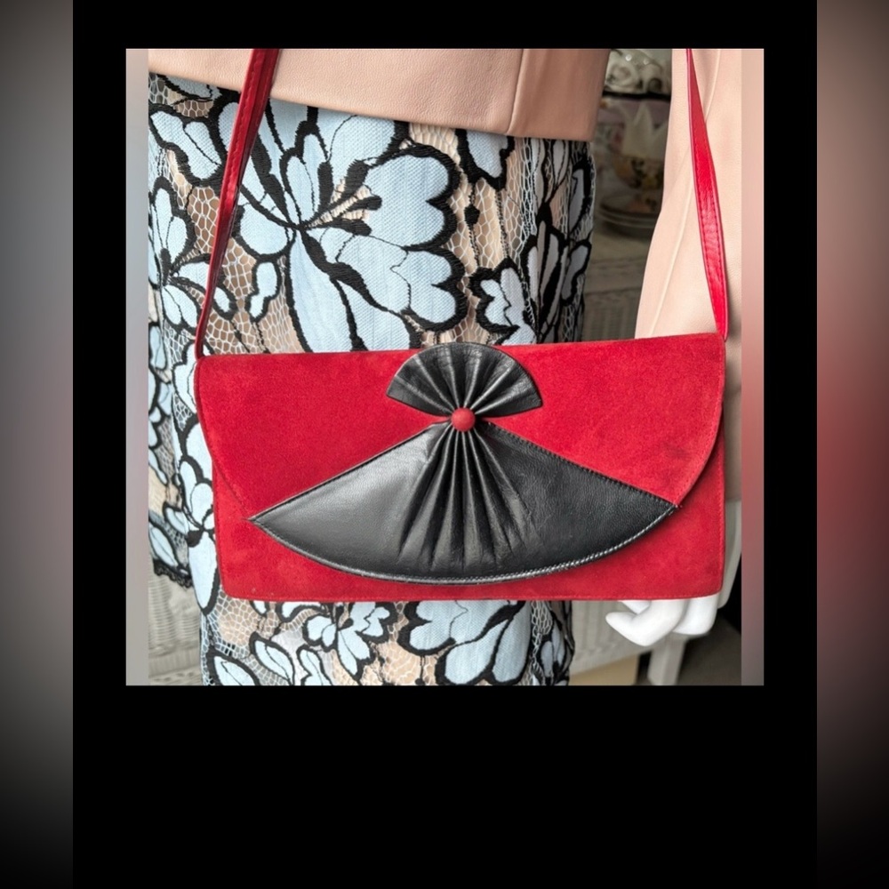 Vintage Mini Crossbody Bag Italian Leather & Suede in Red & Black colors
